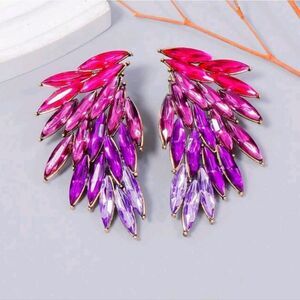 Pink & Purple Jeweled Feathers Stud Earrings